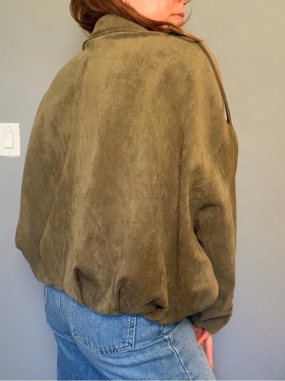 Zara Olive Suede Zip-Front Women's Jacket - Picture 3 of 5